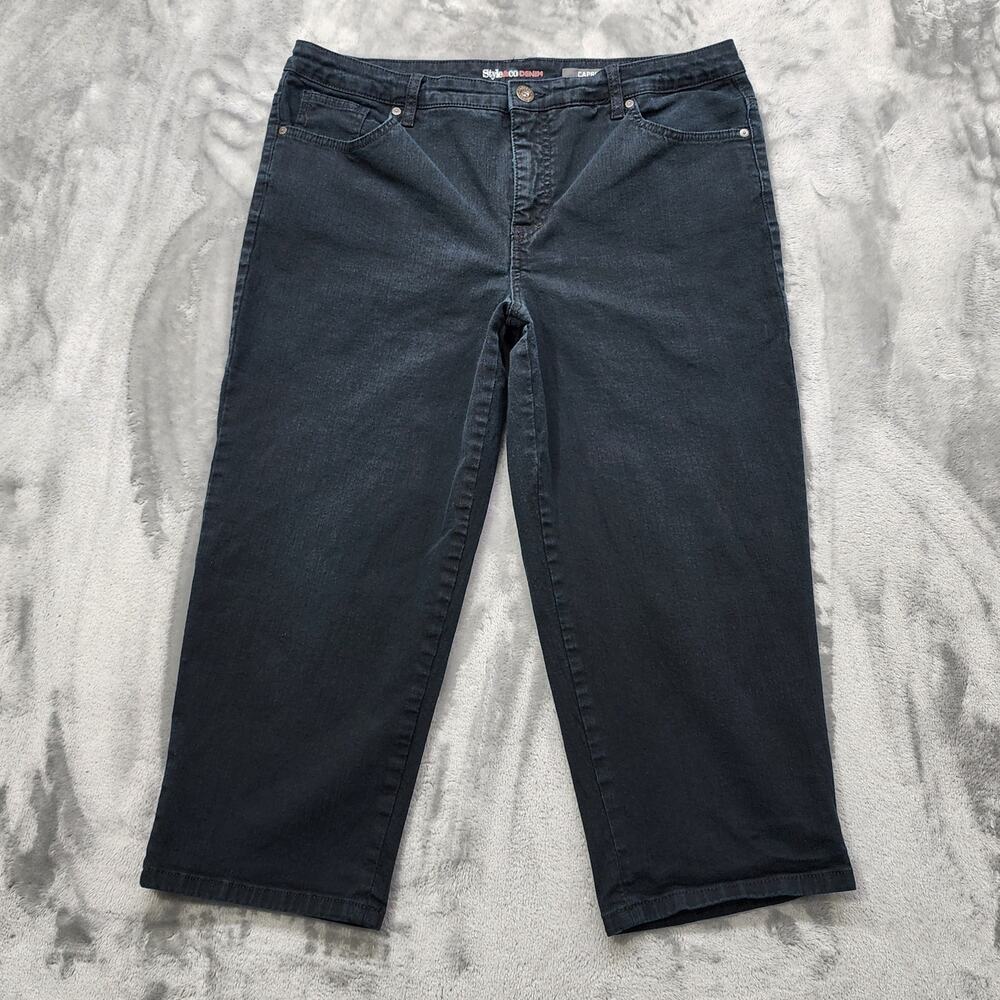 Style&Co Denim Jeans Womens 16 Black Mid Rise Capri Tapered Stretch Casual Mom